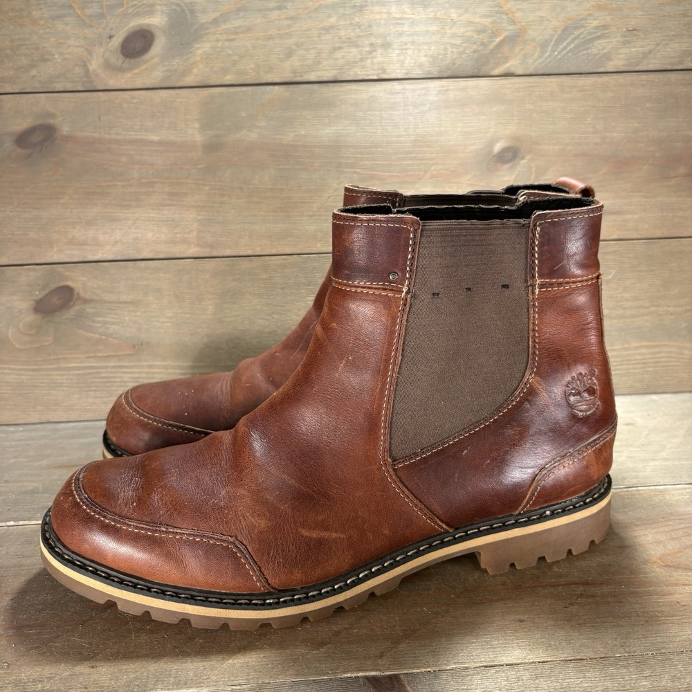 timberland larchmont mens size 11 shoes brown leather slip on chelsea boots